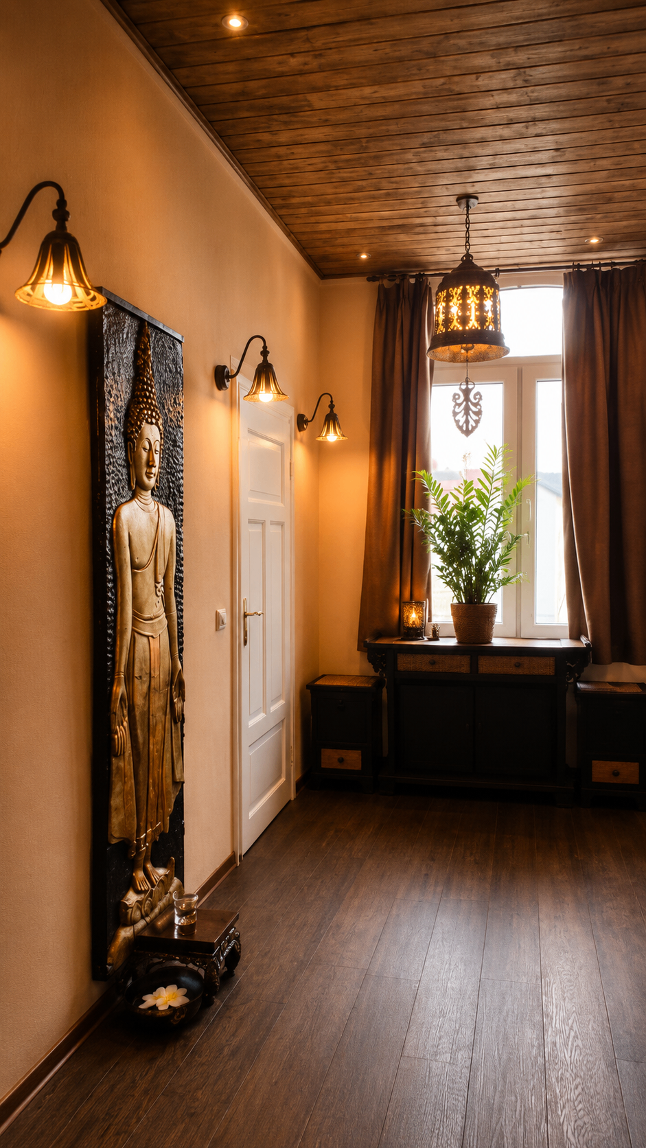 Flur mit Buddha-Wandbild